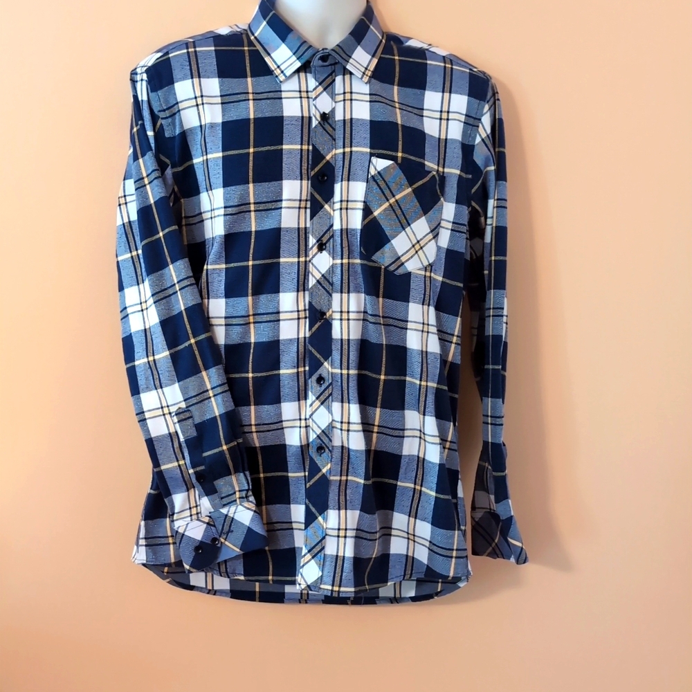 NWOT Blue, white, and yellow flannel